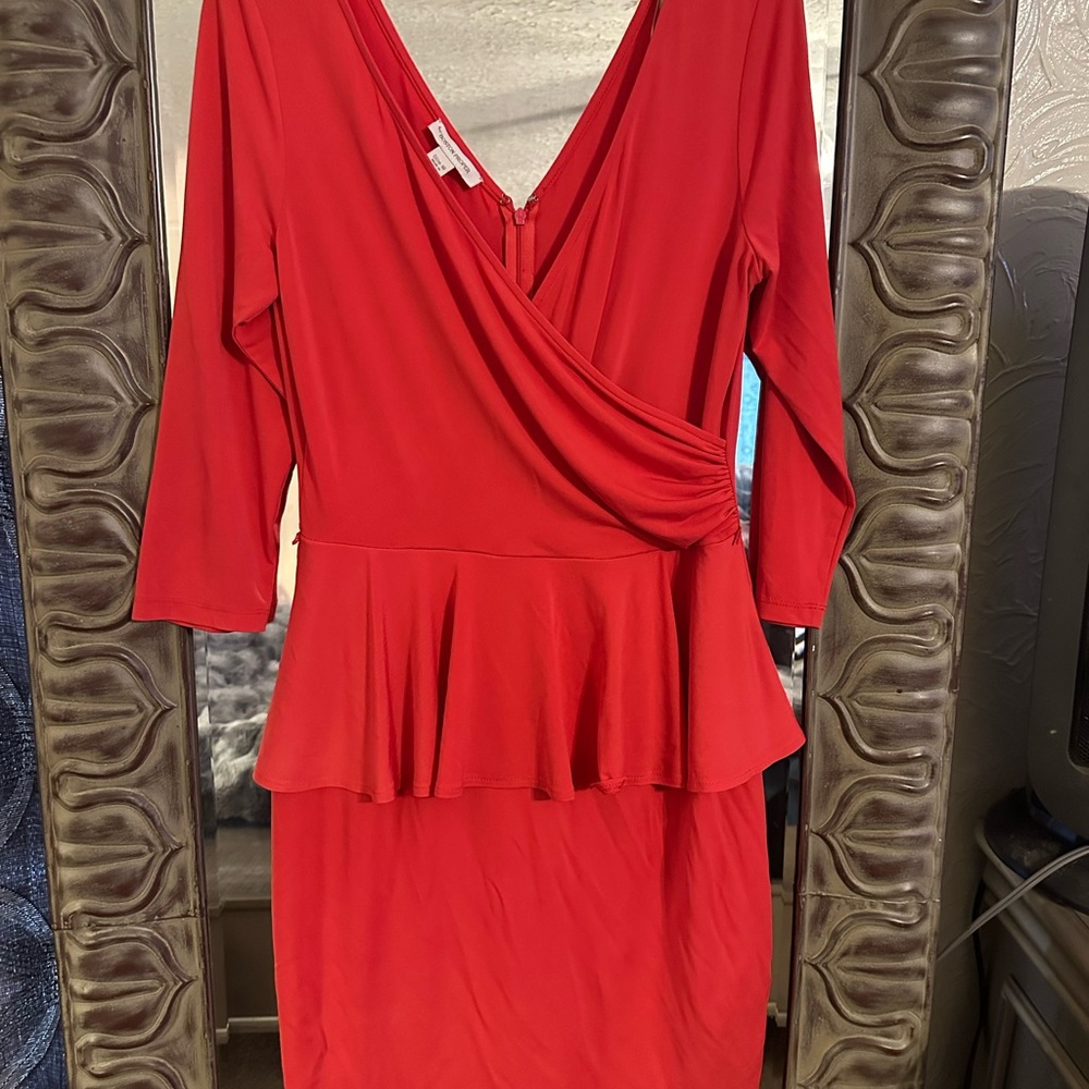 Boston Proper Red Faux-Wrap Peplum Dress